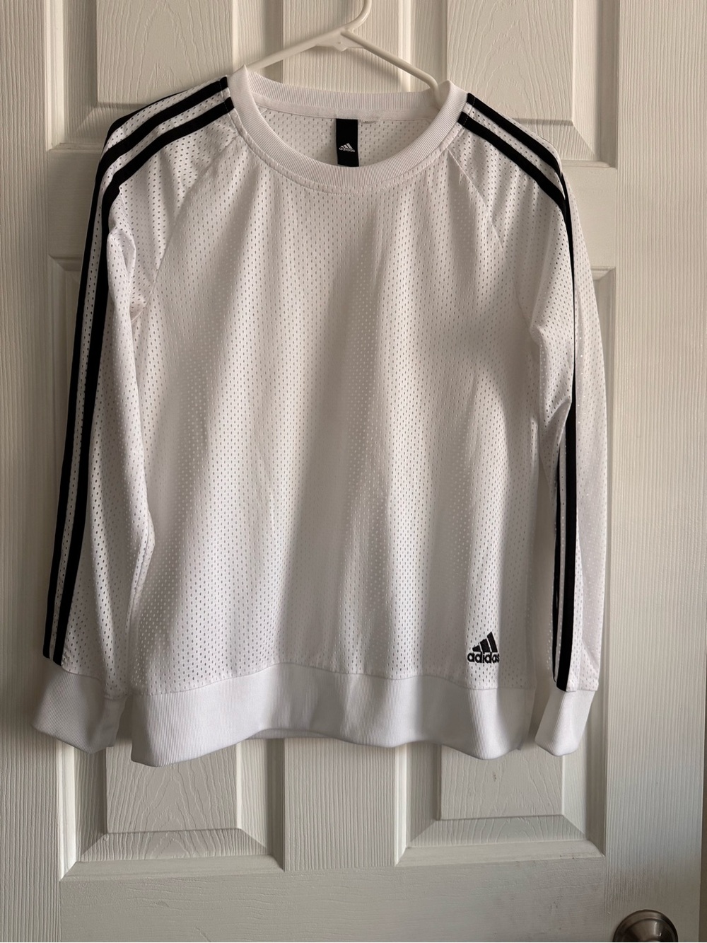 Adidas White Mesh 3-Stripe Long Sleeve Sweatshirt Pullover Size Small - Picture 3 of 4